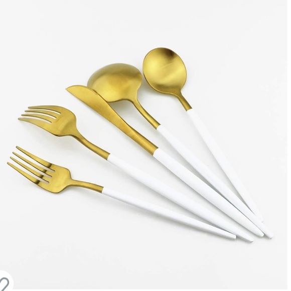 Modern Flatware 27 pieces Gold & White Utensils Stainless Steel Matte White - Picture 7 of 9